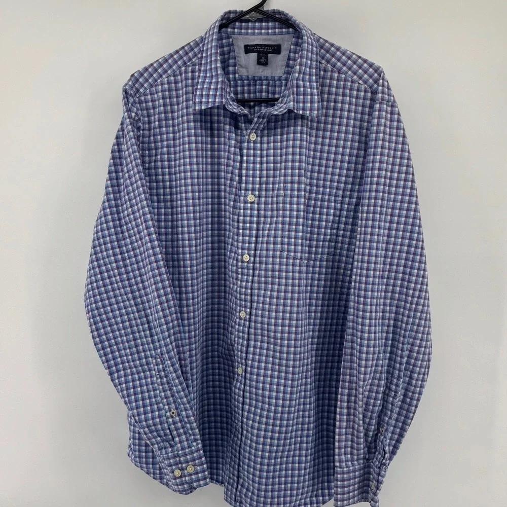 Banana Republic Mens XL Soft Wash Shirt Purple Blue Gingham Check‎ Plaid